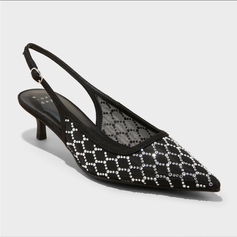 Gigi Embellished Slingback Kitten Heels - Size 6.5